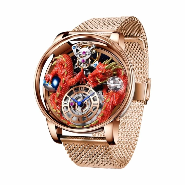 Stíl Nua Díol Te Exquisite Dragon Minimalist Watch Gluaiseacht Grianchloch 316L Cruach dhosmálta Barr Leathar Faire Fir Uaireadóirí
